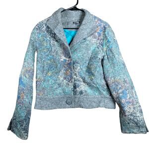 600 West Designer Womens Jacket Gray Faux Wood Buttons Wool Blend Lined Large